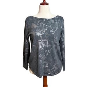 Chico's pullover sweater Clara Foil gray silver bateau long sleeve Sz 1 US M NWT